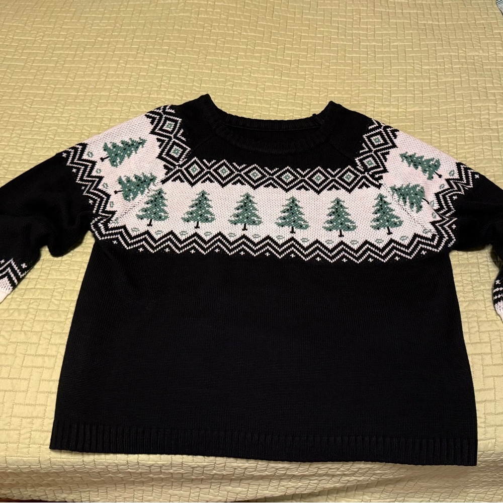 Black and White Sweater with Tree Pattern